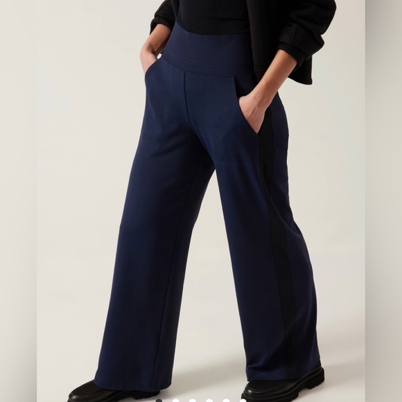 Athleta Pants - New Athleta Venice Colorblock Wide Leg Pant, Navy Black Active Casual XL